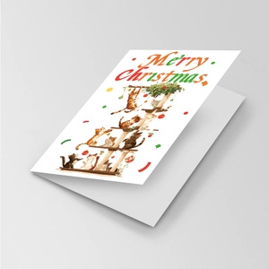 Details einer Weihnachtskarte mit süßen Katzen und dem Schriftzug Merry Christmas