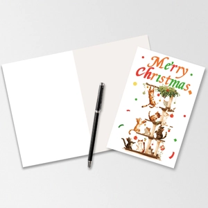 Weihnachtskarte mit Katzenmotiven und einer leeren Innenseite zum Beschriften im Set
