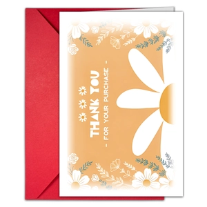 Detail of the thank you card with white daisy pattern and a matching red envelope set