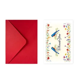 Floral thank you card set showing dimensions for envelope and card in cm and inches