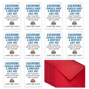 Detailed view of 10 funny birthday cards for brother with matching red envelopes