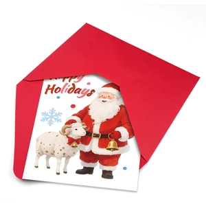 Large Christmas card set with Santa and sheep illustration plus a red envelope