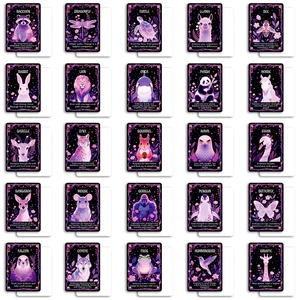 Set mit 25 lila Tier-Orakelkarten mit Sternenhimmel-Design und positiven Affirmationen