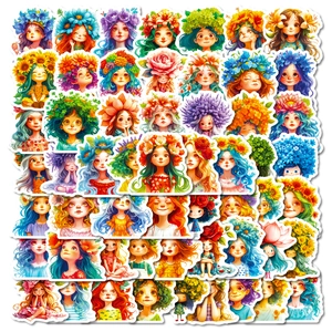 Cute Flower Girl Decorative Stickers Waterproof PVC Decals For DIY Scrapbooking Laptop Stationery Stickers For Girls