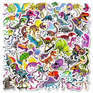 Autocollants Squelette de Dinosaure Néon Vinyle Imperméable Stickers Dessin Animé Os de Dino Graffiti pour Ordinateur Bouteille d'Eau Enfants