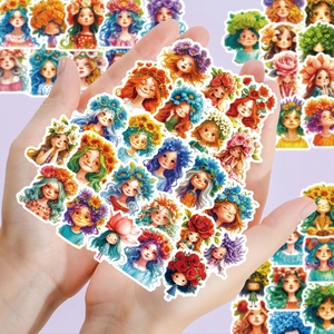 Cute cartoon flower girl sticker set for DIY journal and laptop decoration