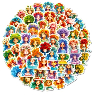 Set of 56 colorful floral girl stickers for DIY stationery and laptop decoration