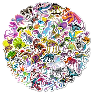 Set d'autocollants néon squelette de dinosaure pour décorer ordinateur portable et valise