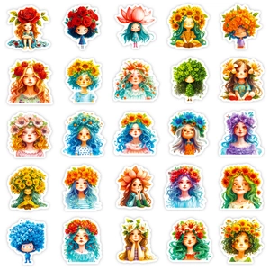 Cute cartoon flower fairy girl stickers set for DIY scrapbooking and laptop decoration