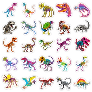 Lot de 25 autocollants de squelettes de dinosaures néon colorés et imperméables