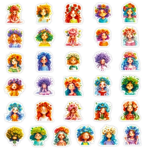56Pcs cute floral girl graffiti stickers for laptop and DIY notebook decoration