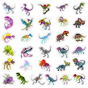 Lot de stickers de squelettes de dinosaures néon colorés avec motifs T-Rex et triceratops