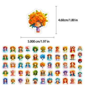 Detailed size view of 50pcs cute cartoon flower girl stickers for laptop and DIY crafts