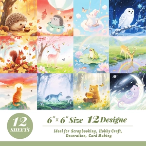 Set of 12 watercolor animal scrapbooking papers 6x6 inches for DIY crafts and card making