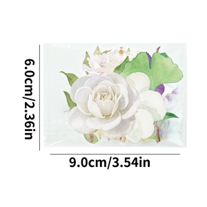 Transparent PET stickers featuring watercolor white flowers and green leaves motifs