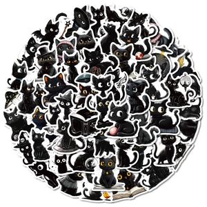 Set di 56 adesivi in PVC con gatto nero cartoon per decorazione creativa impermeabile