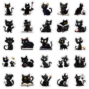 56 adesivi gatto nero cartoon impermeabili con design magici di halloween e maghi