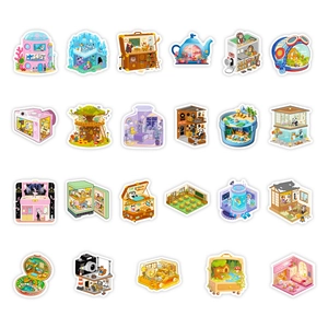 Lot de 56 mini autocollants de dessins animés d'animaux pour journaux et bagages