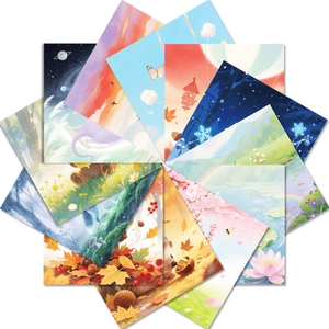 Close-up of 12 watercolor aesthetic animal and nature scenery scrapbooking papers