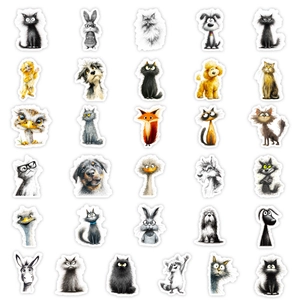 Lot de 56 autocollants de graffitis d'animaux mignons avec des animaux poilus et variés