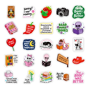 Set van 25 cartoon leesstickers met boeken en katten voor journals en planners