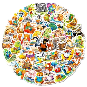 56 wasserfeste Cartoon-Tieraufkleber zum Thema Lesen für Scrapbooking und Laptop-Dekoration