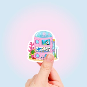 Gros plan d'un autocollant de labo sous-marin rose avec animaux marins et détails