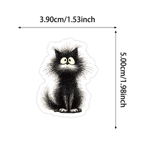 Dimensions détaillées pour sticker chat noir animé indiquant une hauteur de 5,00 cm env