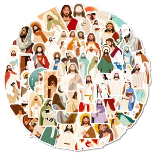 Set van 56 waterdichte Jezus cartoon stickers voor helmen en koffer decoratie