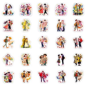 Set of 50+ cute cartoon couple stickers with hand-drawn illustration style for scrapbooking