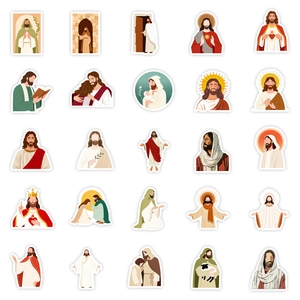 Set van 25 Jezus cartoon stickers voor helm en koffer met waterdichte afwerking