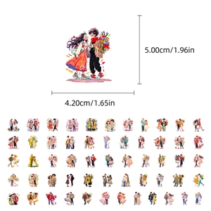 Detail showing cartoon couple stickers with precise 5.00cm by 4.20cm size measurement