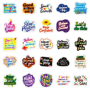 Set of 25 colorful inspirational English quote stickers for laptops and water bottles