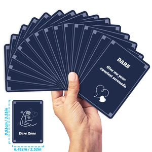 Detailed view of Dare Zone party game cards with exact 8.91cm x 6.41cm dimensions