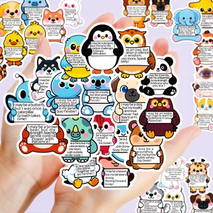 Handful of colorful cartoon animal stickers with motivational English quotes for decoration