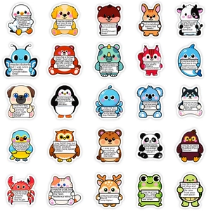 Set of 25 cute cartoon animal stickers with motivational quotes for stationery decor