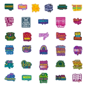 Set of 30 colorful inspirational quote stickers for decorating water bottles and laptops