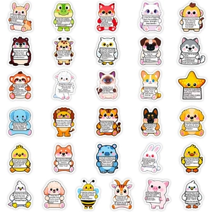 Cute cartoon animal stickers set with motivational English quotes for stationery decor