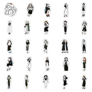 Set da 56 adesivi moda ragazza nero e bianco per laptop e decoro bagagli