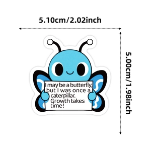 Detailed view of butterfly sticker size 5.10cm x 5.00cm with motivational quote