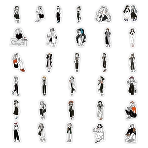 Set di 56 adesivi moda ragazza in bianco e nero per decorare laptop e valigie