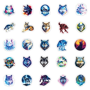 Set mit 25 lebendigen Wolf-Stickern in verschiedenen Kunststilen für Laptop-Deko