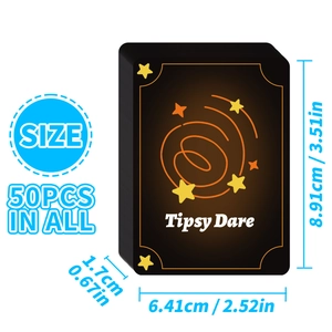Tipsy Dare drinking game cards set of 50 showing dimensions 3.51 by 2.52 inches