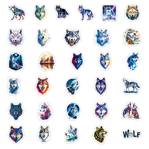 Set mit 56 coolen Wolf-Graffiti-Aufklebern mit Aquarell- und geometrischen Designs