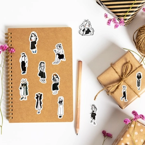 Adesivi per ragazze di moda in bianco e nero su diari e scatole regalo per decorazione