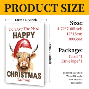 Guide des dimensions pour carte de Noël vache des Highlands, format 12x18cm et papier 300GSM