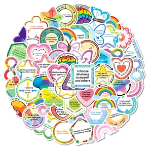 Set di adesivi mindfulness con forme colorate e frasi positive per la salute mentale