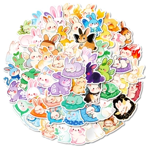 56-pack of cute cartoon rabbit stickers in colorful pastel colors for DIY scrapbooking