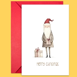 Retro Christmas greeting card set with Santa Claus illustration and red envelope