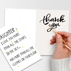 Creative greeting card set for daughter with humorous message and yellow star accents